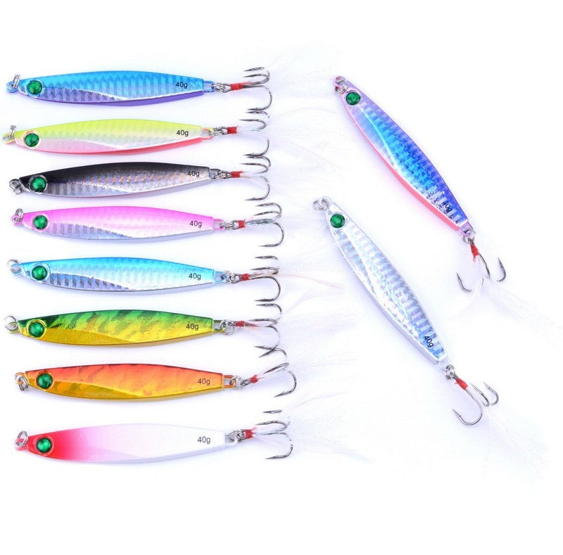 Aorace 10pcs 8.7cm/40g Saltwater Fishing Casting Metal Jig Shore and Boat Jigging Lure Bait Fishing Lures Hard Spoon Treble Hooks Tackle Salmon Bass - Image 2